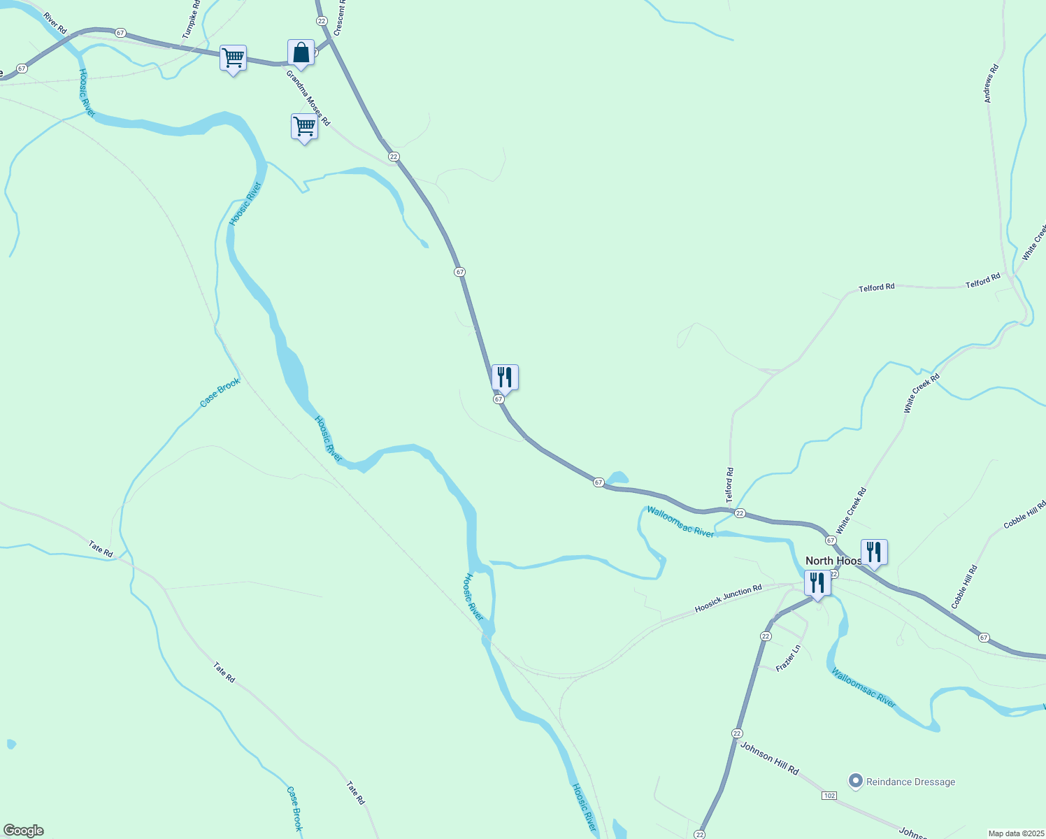map of restaurants, bars, coffee shops, grocery stores, and more near 22438 New York 22 in Eagle Bridge