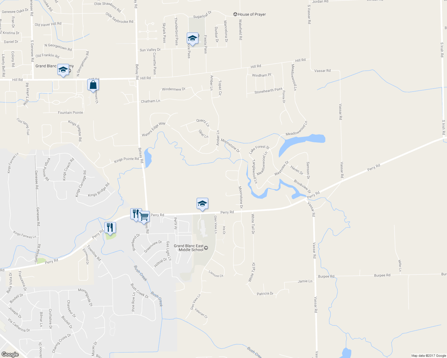 map of restaurants, bars, coffee shops, grocery stores, and more near 6190 Emerald Drive in Grand Blanc