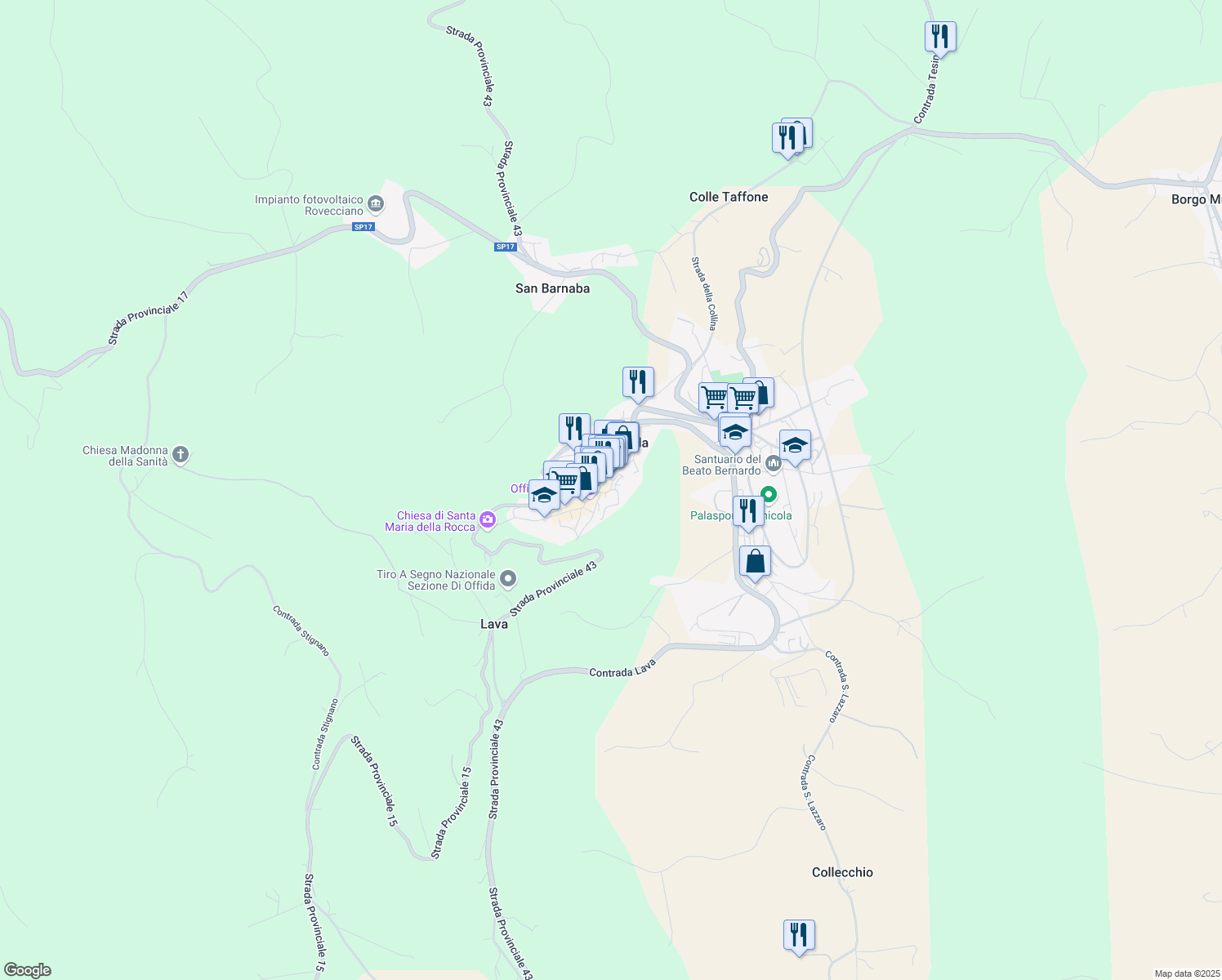 map of restaurants, bars, coffee shops, grocery stores, and more near 23 Piazza Forlini in Offida
