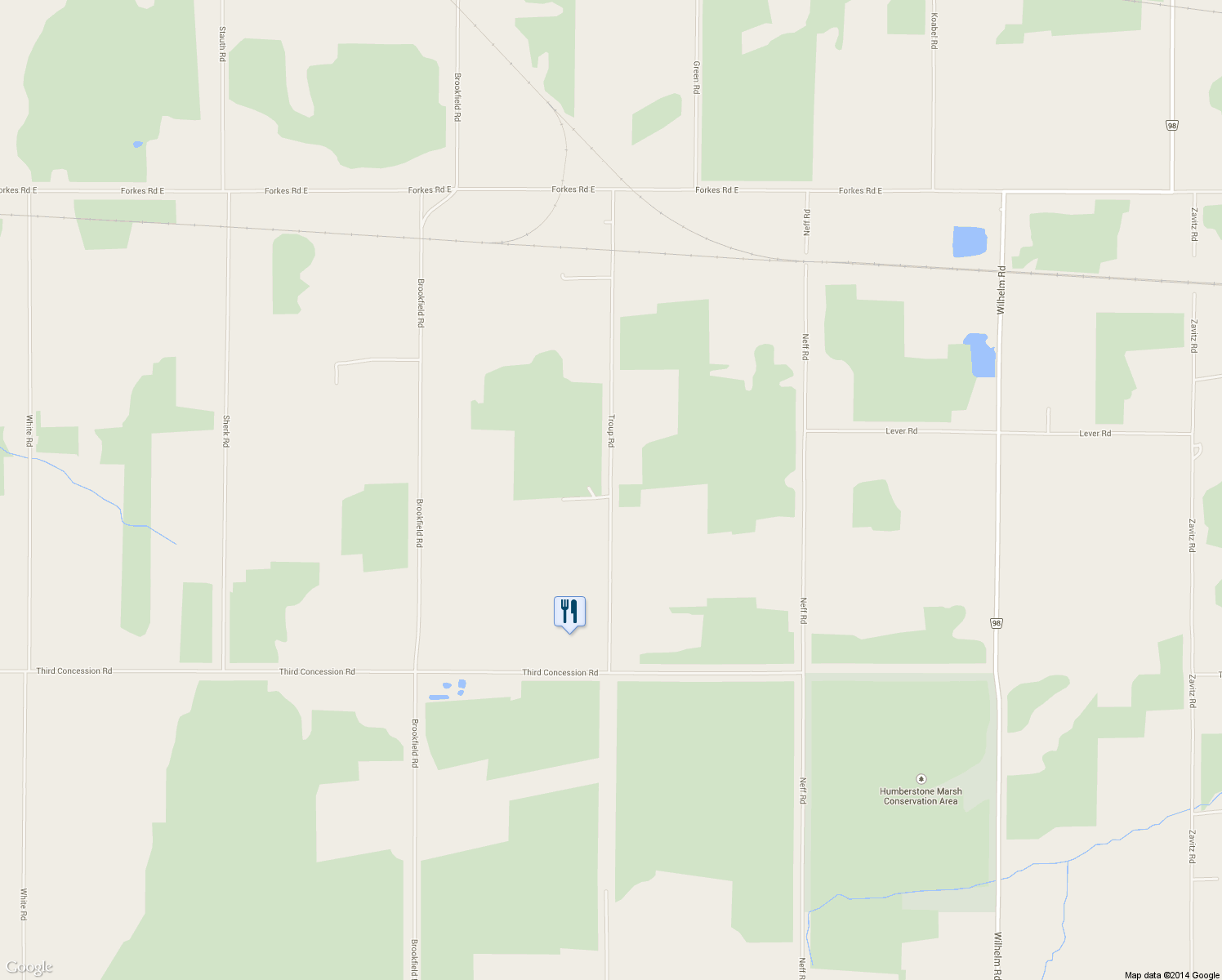 map of restaurants, bars, coffee shops, grocery stores, and more near 3439 Troup Road in Port Colborne