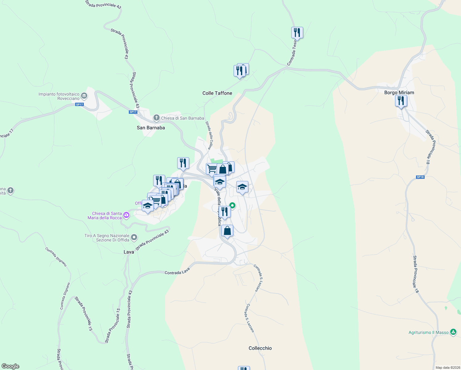 map of restaurants, bars, coffee shops, grocery stores, and more near 1 Via Giuseppe Guarnieri in Offida