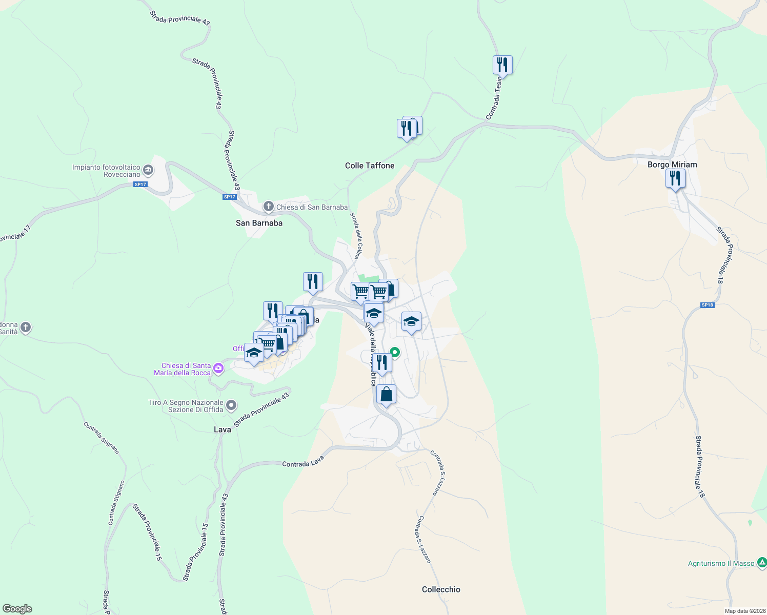 map of restaurants, bars, coffee shops, grocery stores, and more near 1 Via Giuseppe Guarnieri in Offida