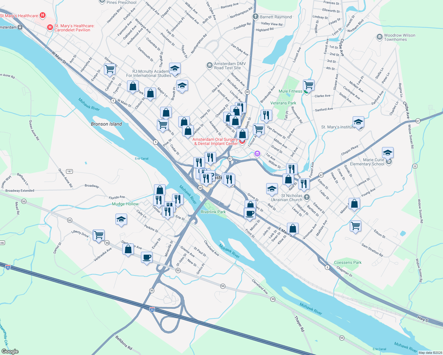 map of restaurants, bars, coffee shops, grocery stores, and more near in Amsterdam