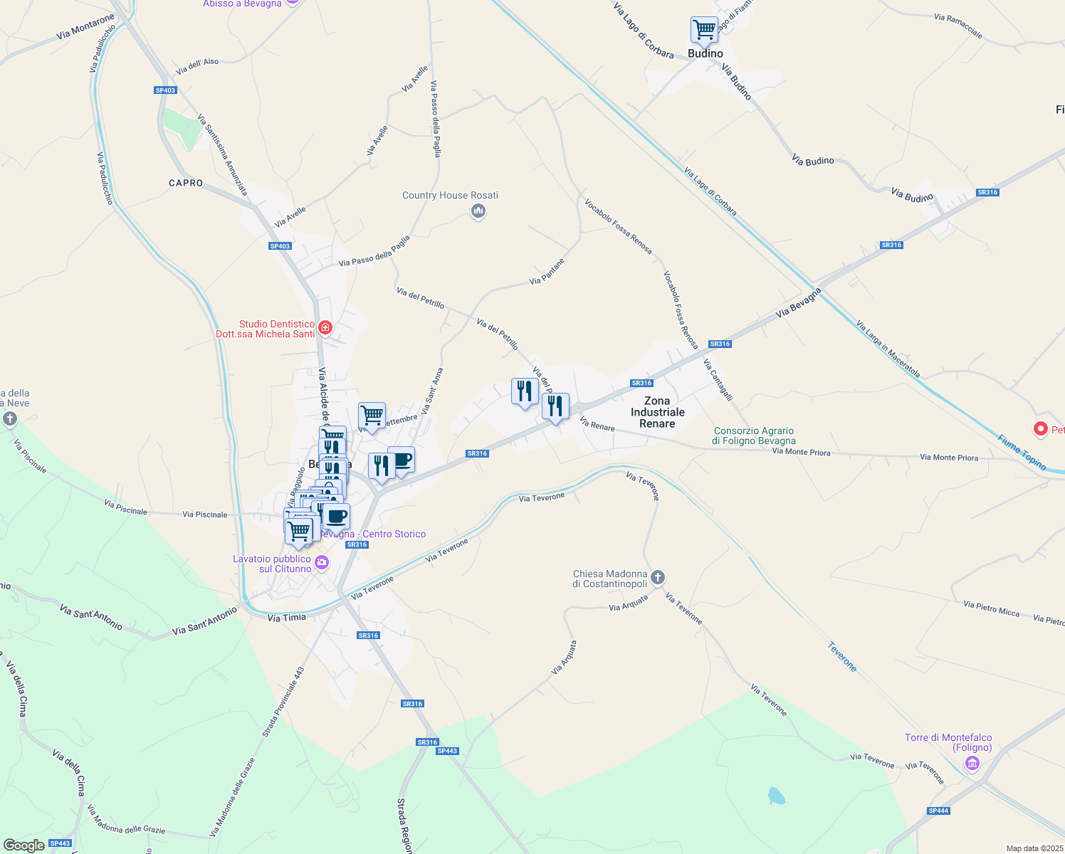 map of restaurants, bars, coffee shops, grocery stores, and more near in Province of Perugia