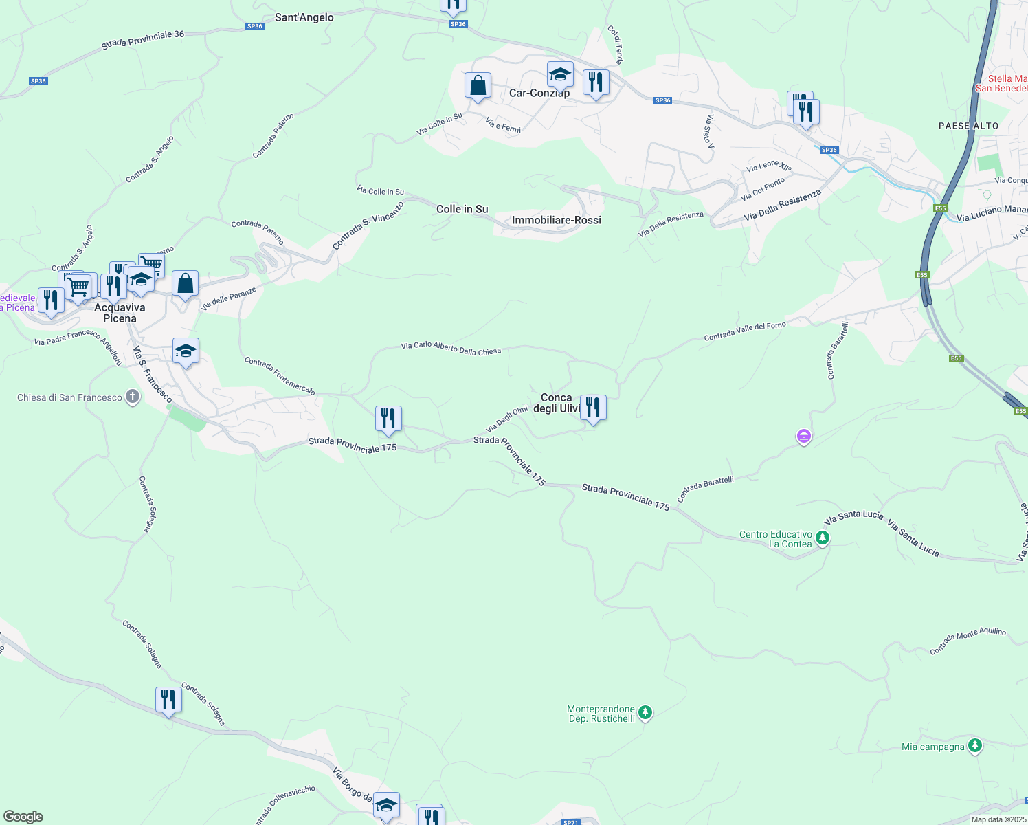 map of restaurants, bars, coffee shops, grocery stores, and more near 9 Via Degli Olmi in Provincia di Ascoli Piceno