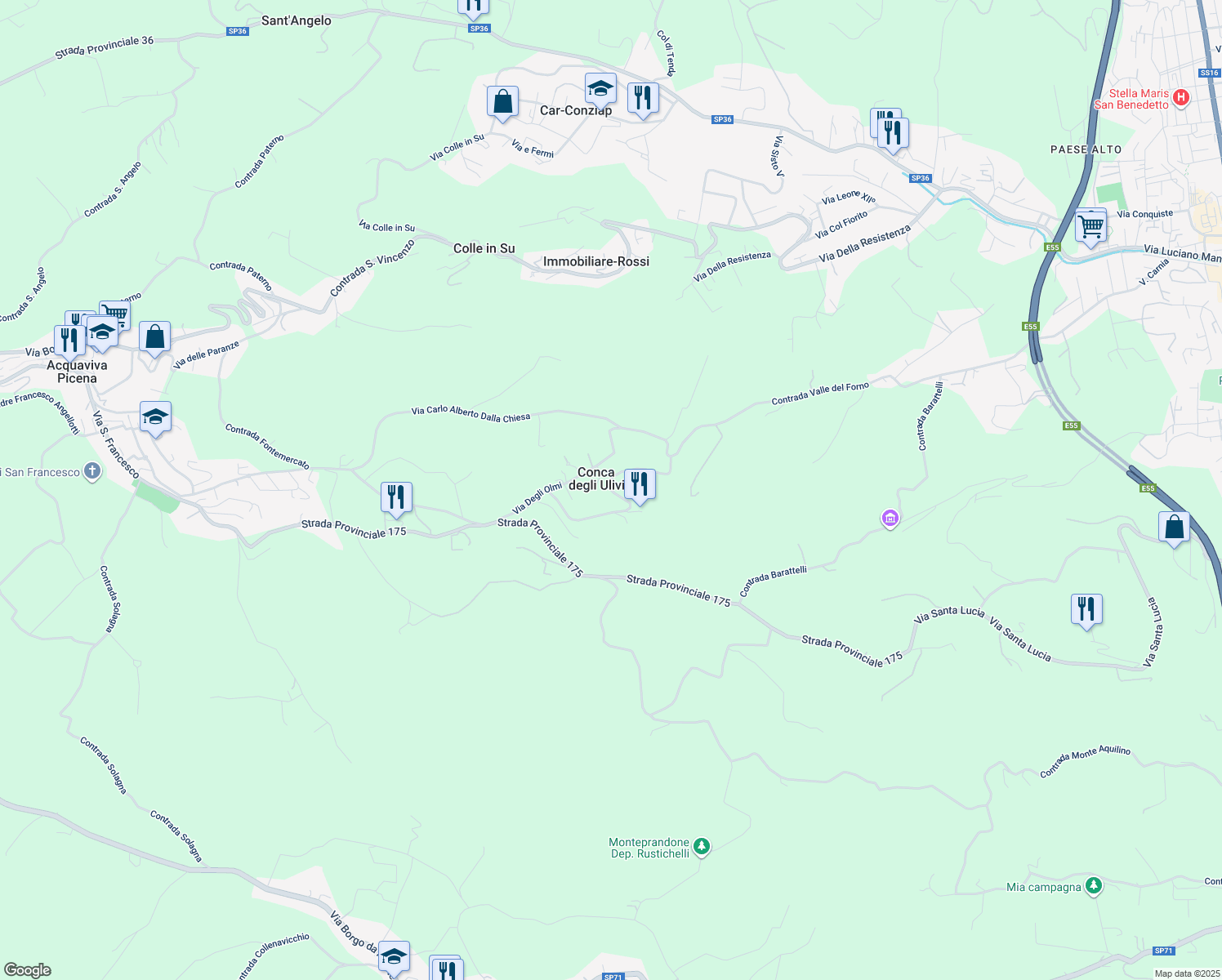 map of restaurants, bars, coffee shops, grocery stores, and more near 21 Contrada Fonte Pezzana in Conca degli Ulivi