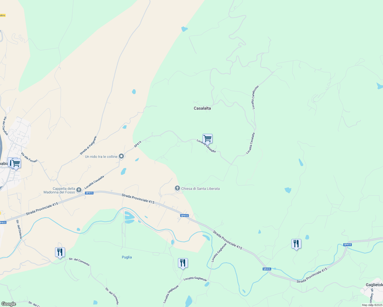 map of restaurants, bars, coffee shops, grocery stores, and more near 56 Strada per il Puglia in Provincia di Perugia