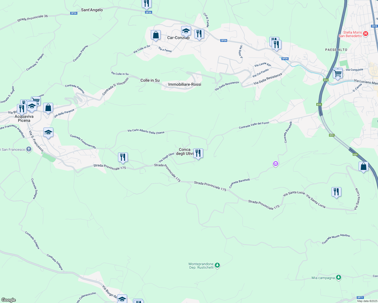 map of restaurants, bars, coffee shops, grocery stores, and more near 21 Contrada Fonte Pezzana in Conca degli Ulivi