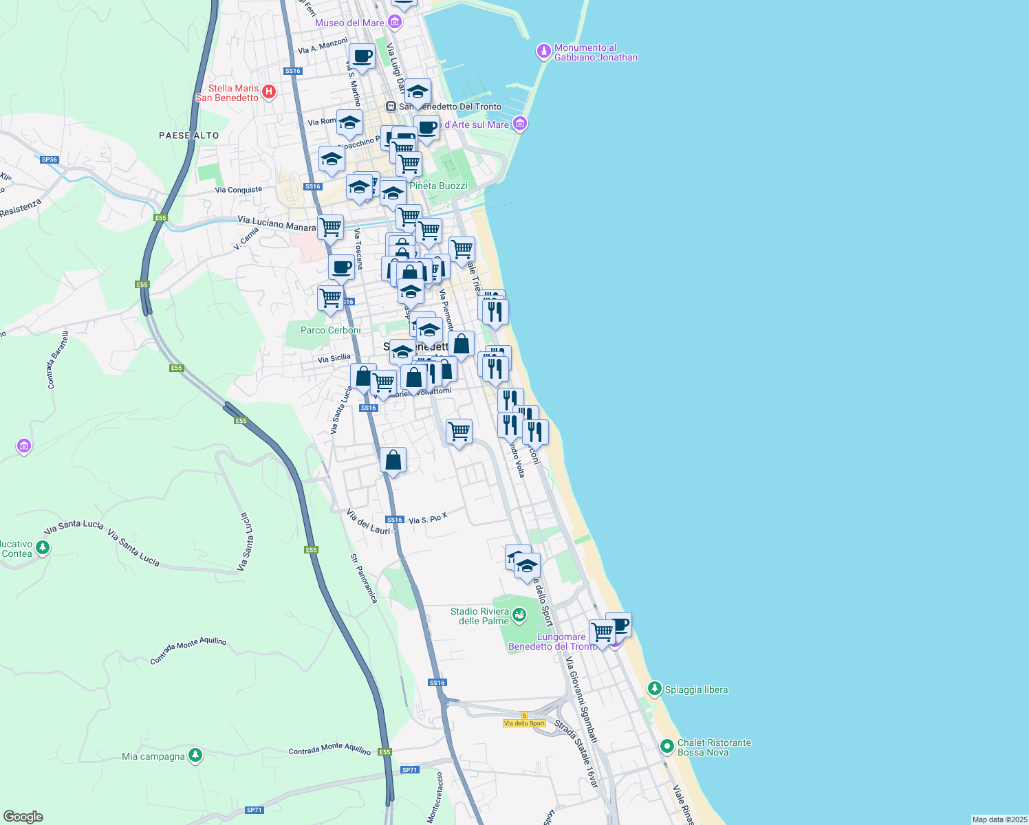 map of restaurants, bars, coffee shops, grocery stores, and more near 8 Via Ovidio in San Benedetto del Tronto