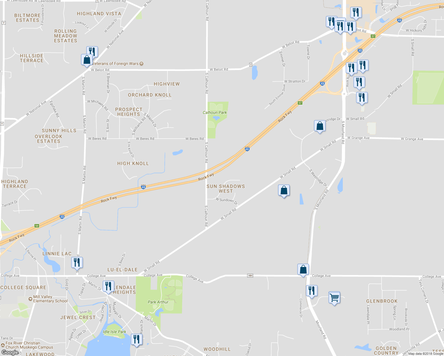 map of restaurants, bars, coffee shops, grocery stores, and more near 16940 West Shadow Drive in New Berlin
