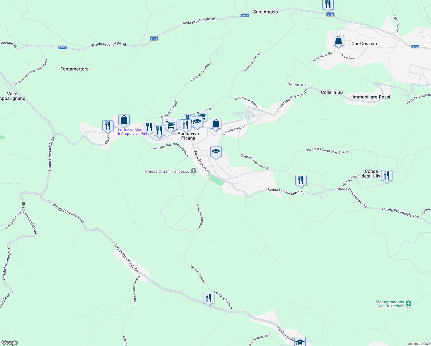 map of restaurants, bars, coffee shops, grocery stores, and more near 19 Via Giuseppe Mazzini in Acquaviva Picena