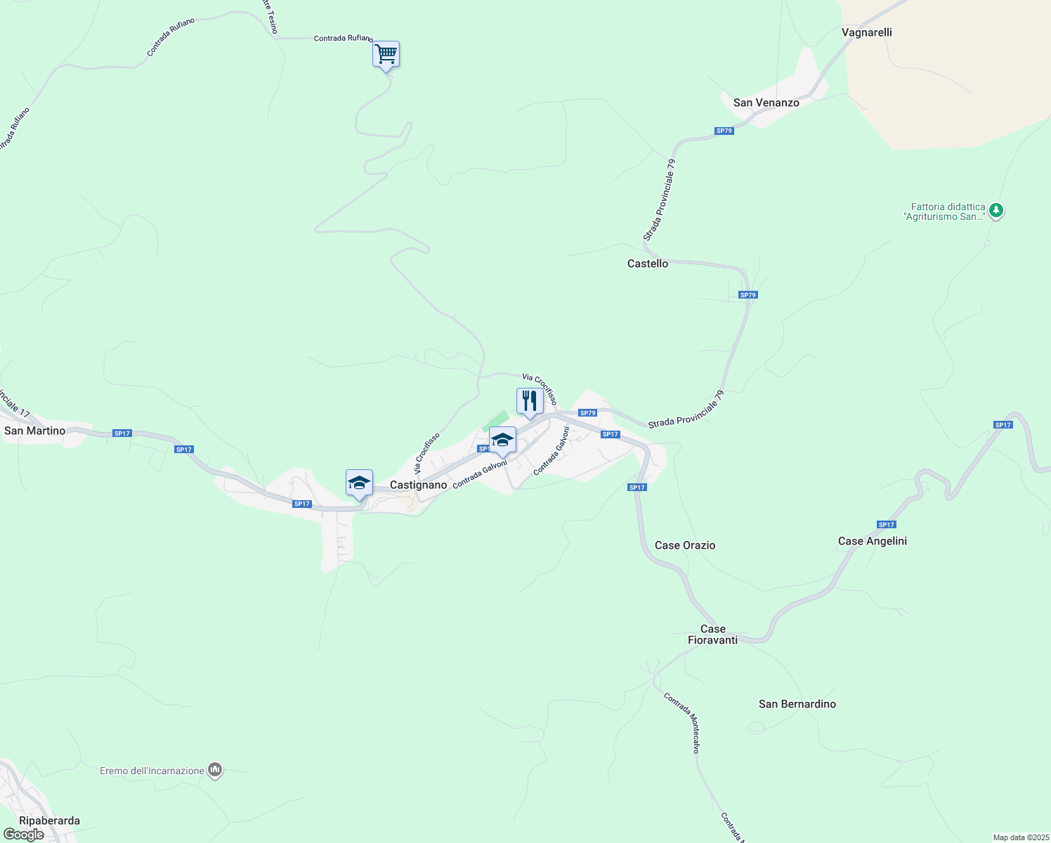 map of restaurants, bars, coffee shops, grocery stores, and more near 193E Via Borgo Garibaldi in Provincia di Ascoli Piceno