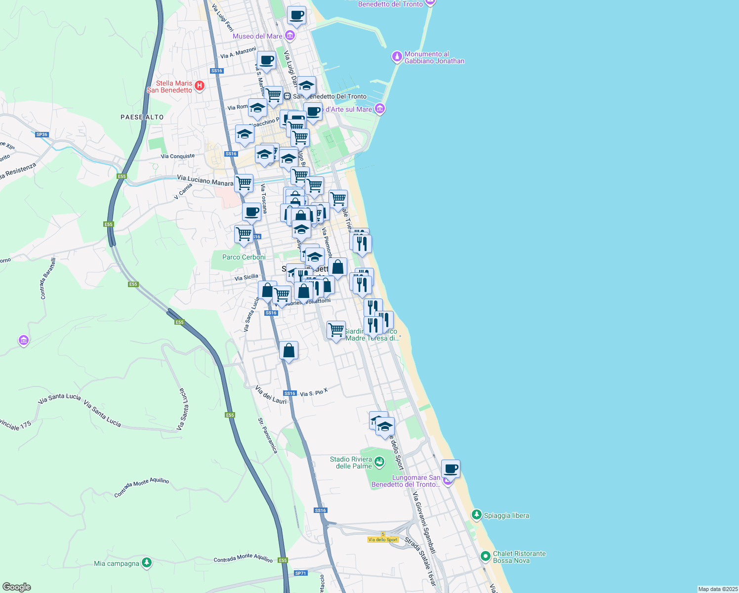 map of restaurants, bars, coffee shops, grocery stores, and more near 10 Via Cornelio Nepote in San Benedetto del Tronto