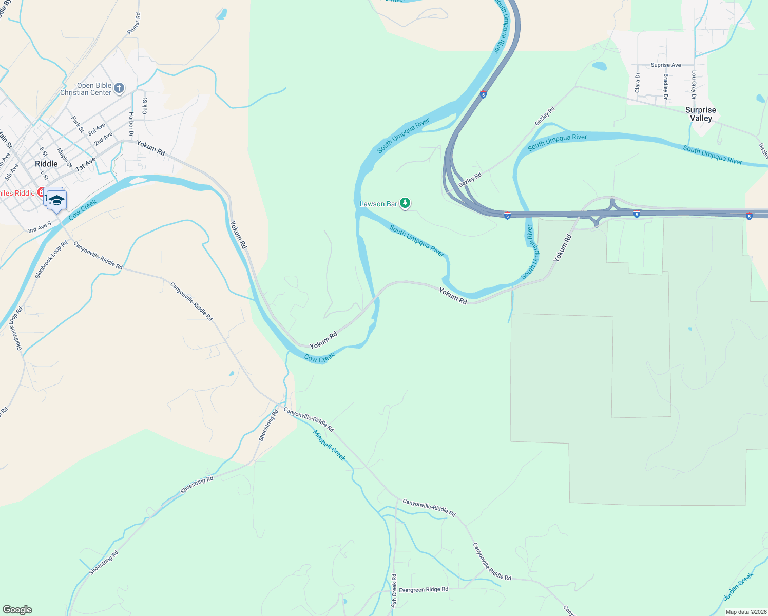 map of restaurants, bars, coffee shops, grocery stores, and more near 1138 Yokum Road in Riddle