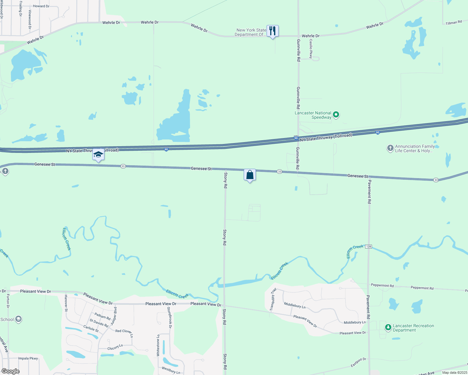 map of restaurants, bars, coffee shops, grocery stores, and more near 383 Stony Rd in Lancaster