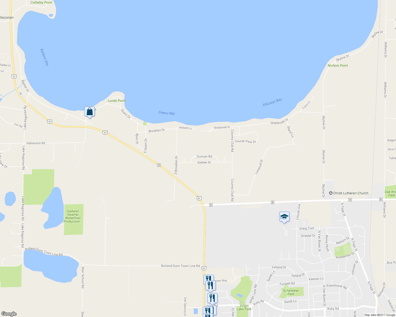 map of restaurants, bars, coffee shops, grocery stores, and more near 3187 Duncan Road in Stoughton