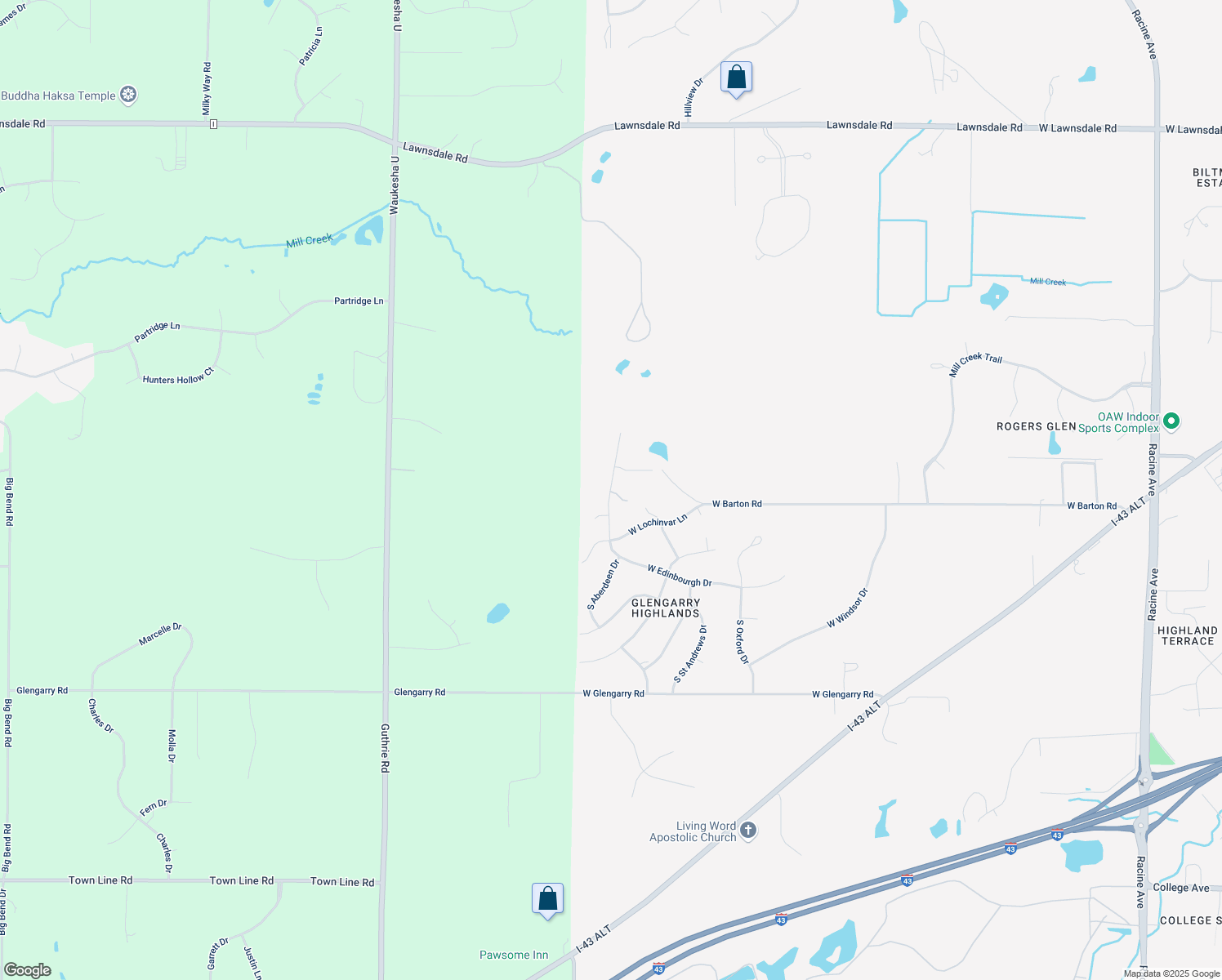 map of restaurants, bars, coffee shops, grocery stores, and more near South Edinbourgh Drive in New Berlin
