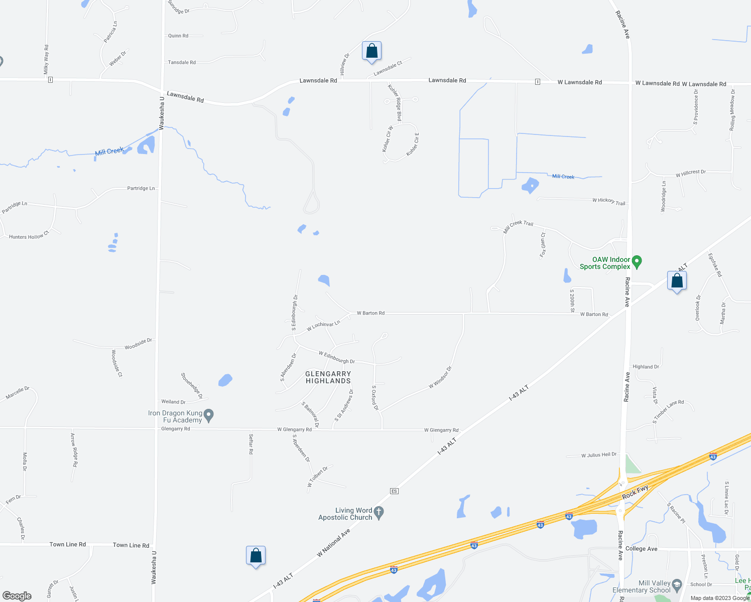map of restaurants, bars, coffee shops, grocery stores, and more near 21288 West Barton Road in New Berlin
