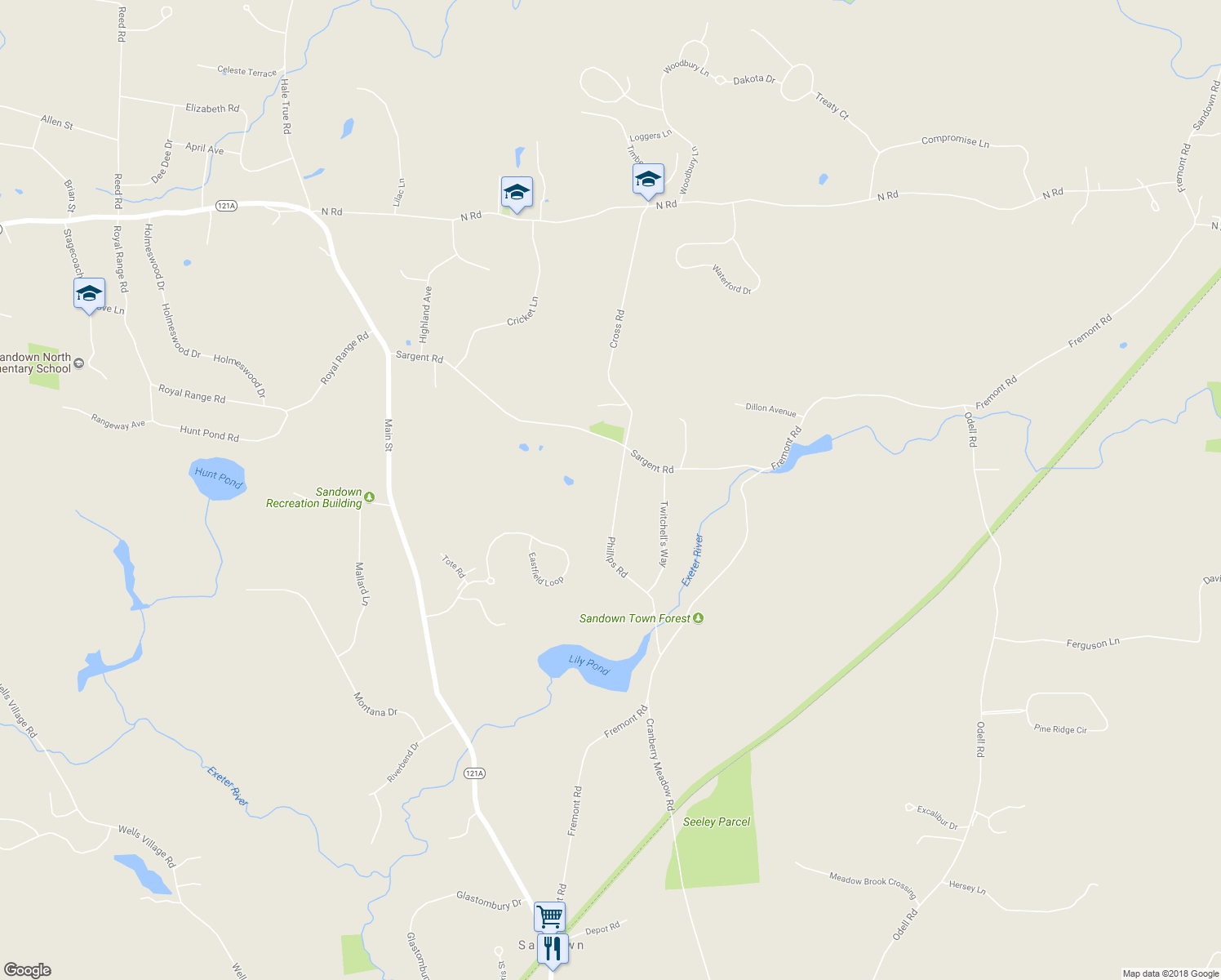 map of restaurants, bars, coffee shops, grocery stores, and more near 48 Phillips Road in Sandown