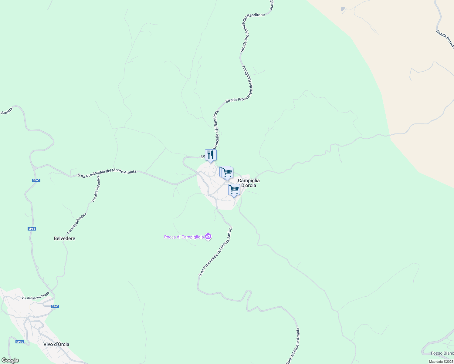map of restaurants, bars, coffee shops, grocery stores, and more near 19 Via della Chiesa in Campiglia D'orcia