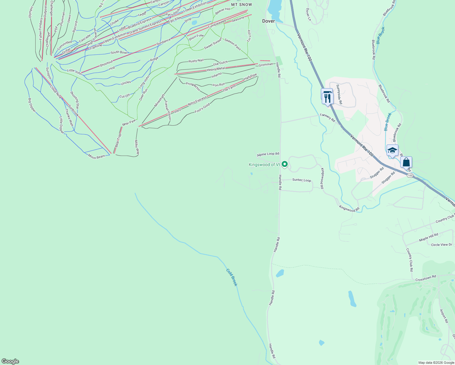 map of restaurants, bars, coffee shops, grocery stores, and more near 1 Bear Paw Left in Dover