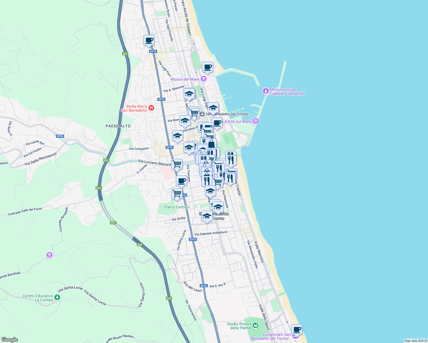 map of restaurants, bars, coffee shops, grocery stores, and more near 6 Via Molise in San Benedetto del Tronto