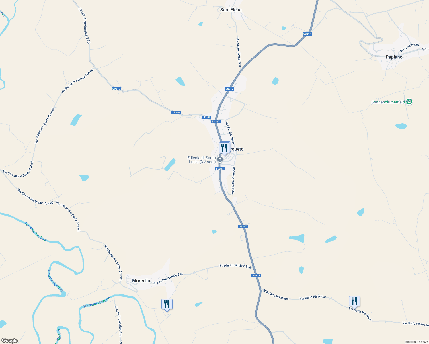 map of restaurants, bars, coffee shops, grocery stores, and more near 28 Via 2 Giugno in Cerqueto
