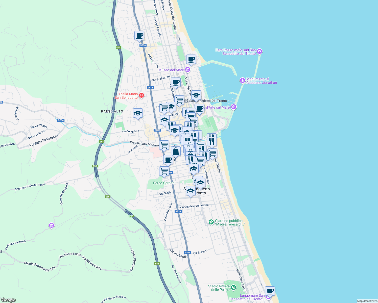 map of restaurants, bars, coffee shops, grocery stores, and more near 119 Via Sabotino in San Benedetto del Tronto