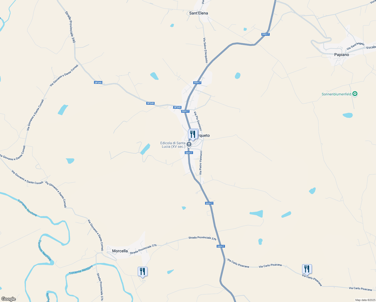 map of restaurants, bars, coffee shops, grocery stores, and more near 28 Via 2 Giugno in Cerqueto