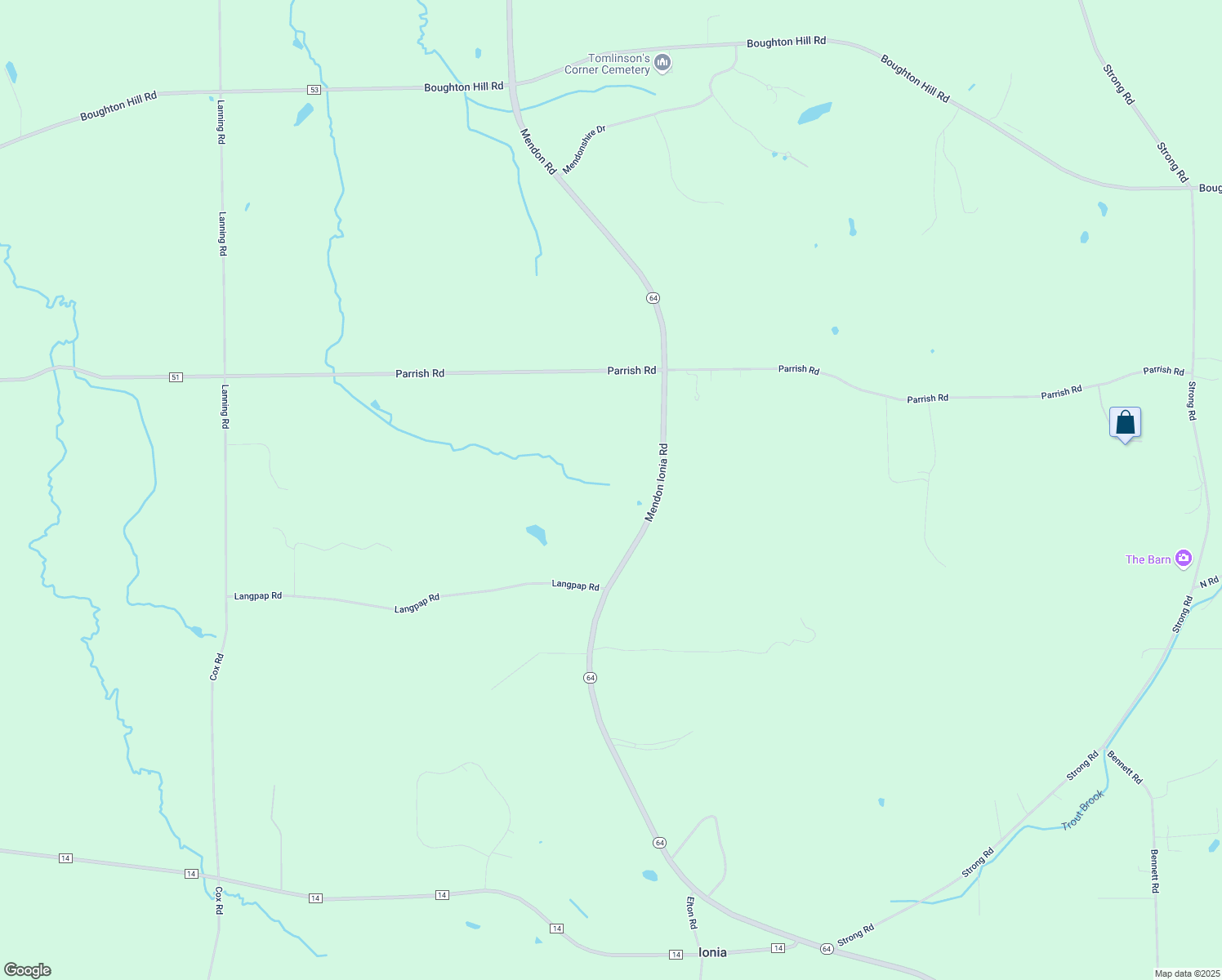 map of restaurants, bars, coffee shops, grocery stores, and more near 730 Mendon Ionia Road in Honeoye Falls