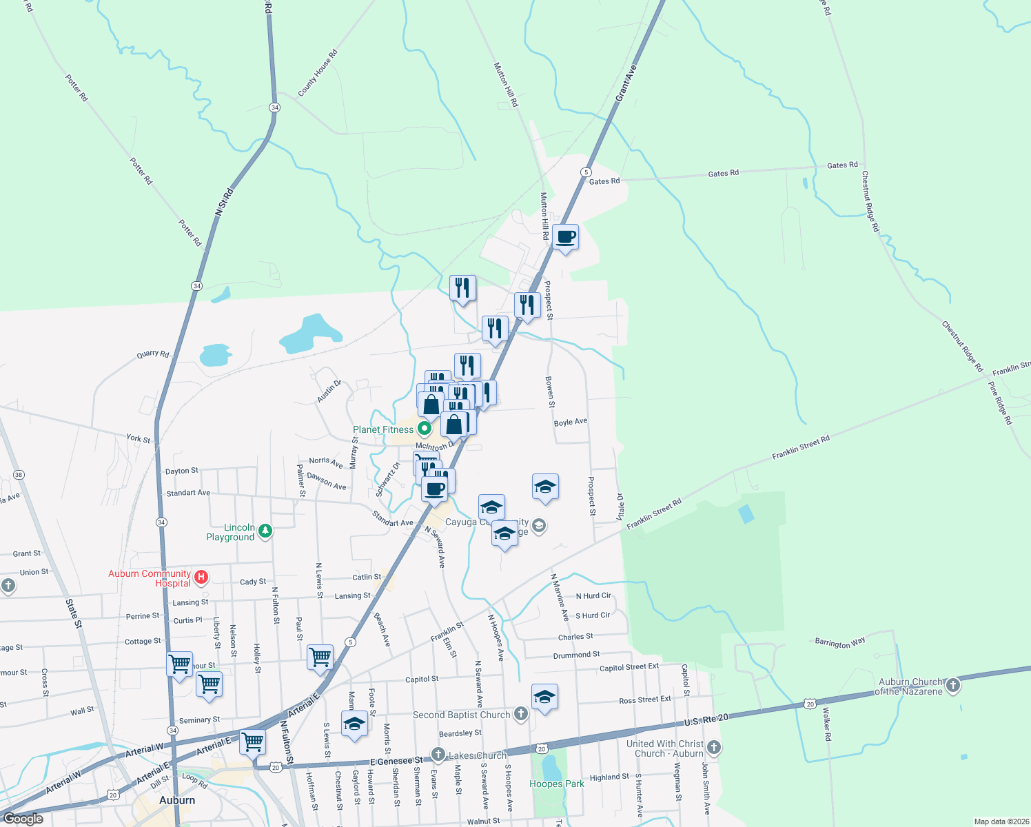 map of restaurants, bars, coffee shops, grocery stores, and more near 1110 Corporate Drive in Auburn
