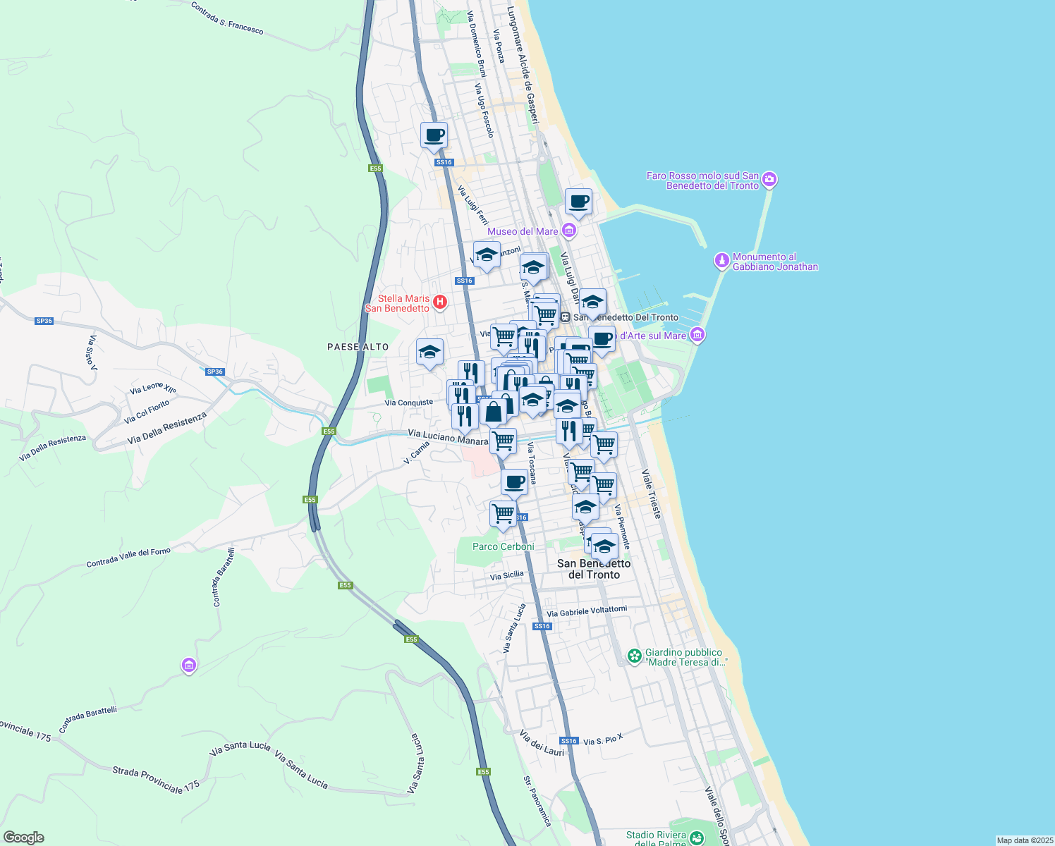 map of restaurants, bars, coffee shops, grocery stores, and more near 1 Via Papa Giovanni XXIII in San Benedetto del Tronto