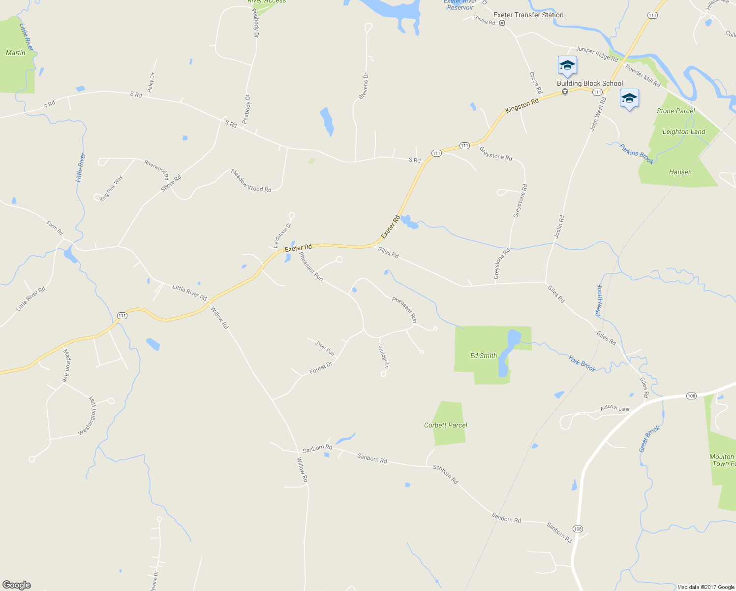 map of restaurants, bars, coffee shops, grocery stores, and more near 29 Pheasant Run in East Kingston