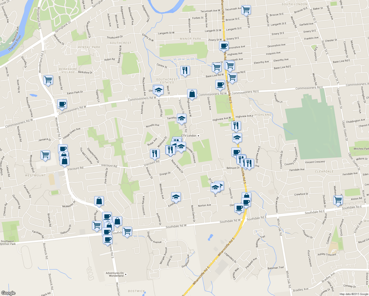 map of restaurants, bars, coffee shops, grocery stores, and more near 667 Galloway Crescent in London
