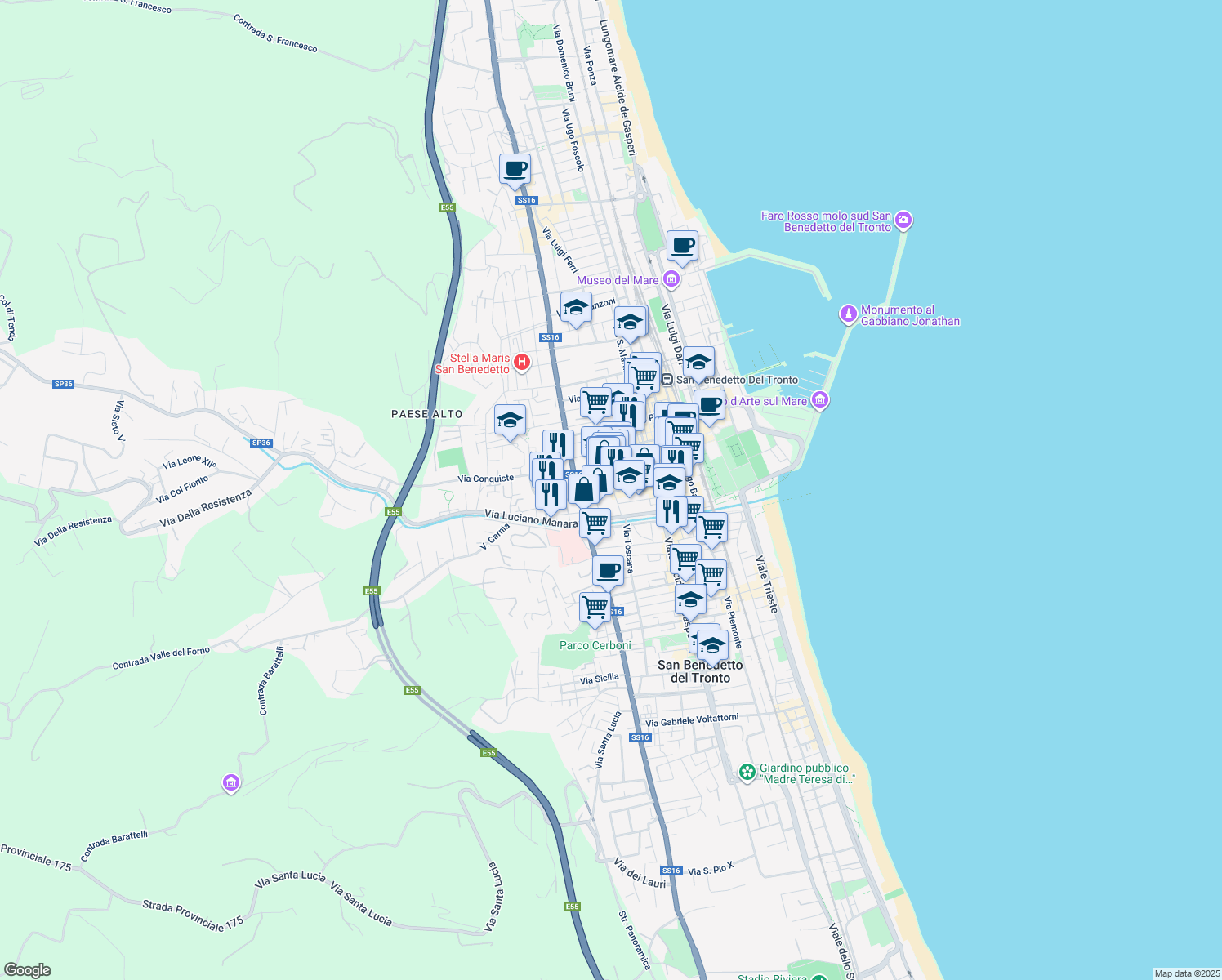 map of restaurants, bars, coffee shops, grocery stores, and more near 1 Via Papa Giovanni XXIII in San Benedetto del Tronto