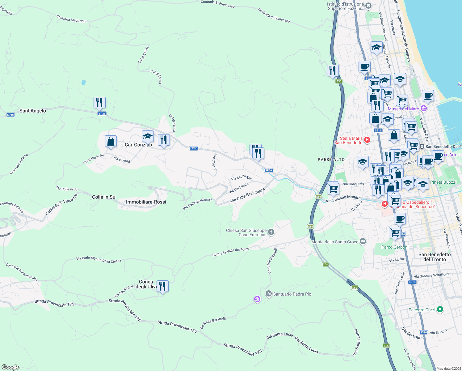 map of restaurants, bars, coffee shops, grocery stores, and more near 20 Via Leone XIIᵒ in San Benedetto del Tronto