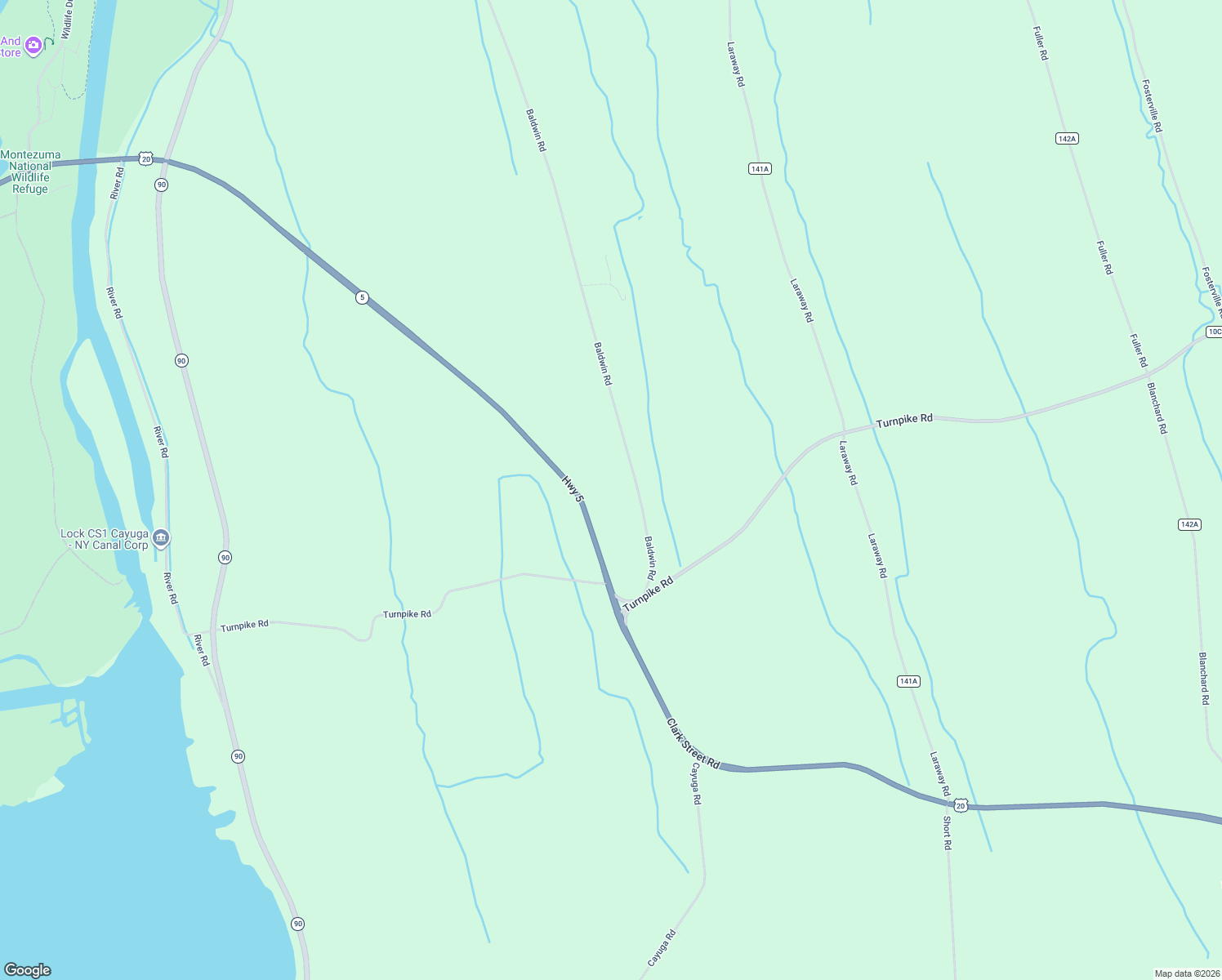 map of restaurants, bars, coffee shops, grocery stores, and more near 6875 Baldwin Road in Cayuga