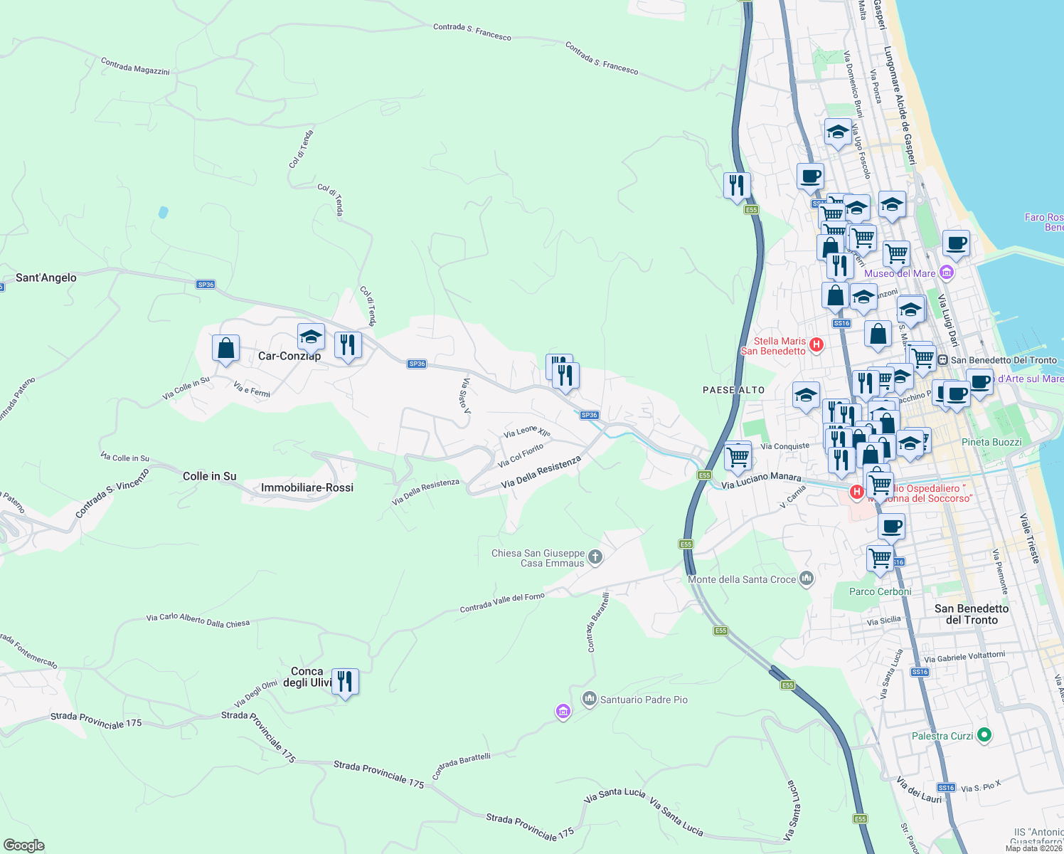 map of restaurants, bars, coffee shops, grocery stores, and more near 17 Strada Provinciale 1 in San Benedetto del Tronto