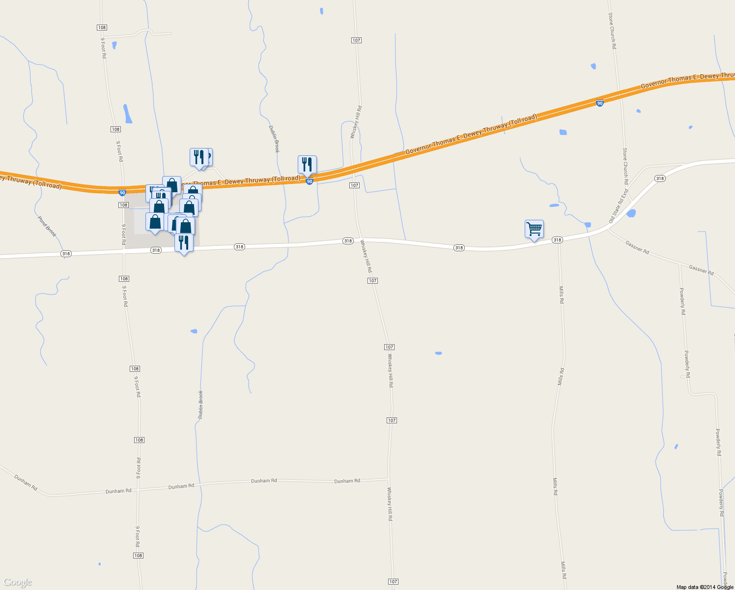 map of restaurants, bars, coffee shops, grocery stores, and more near 1536 Whiskey Hill Road in Waterloo