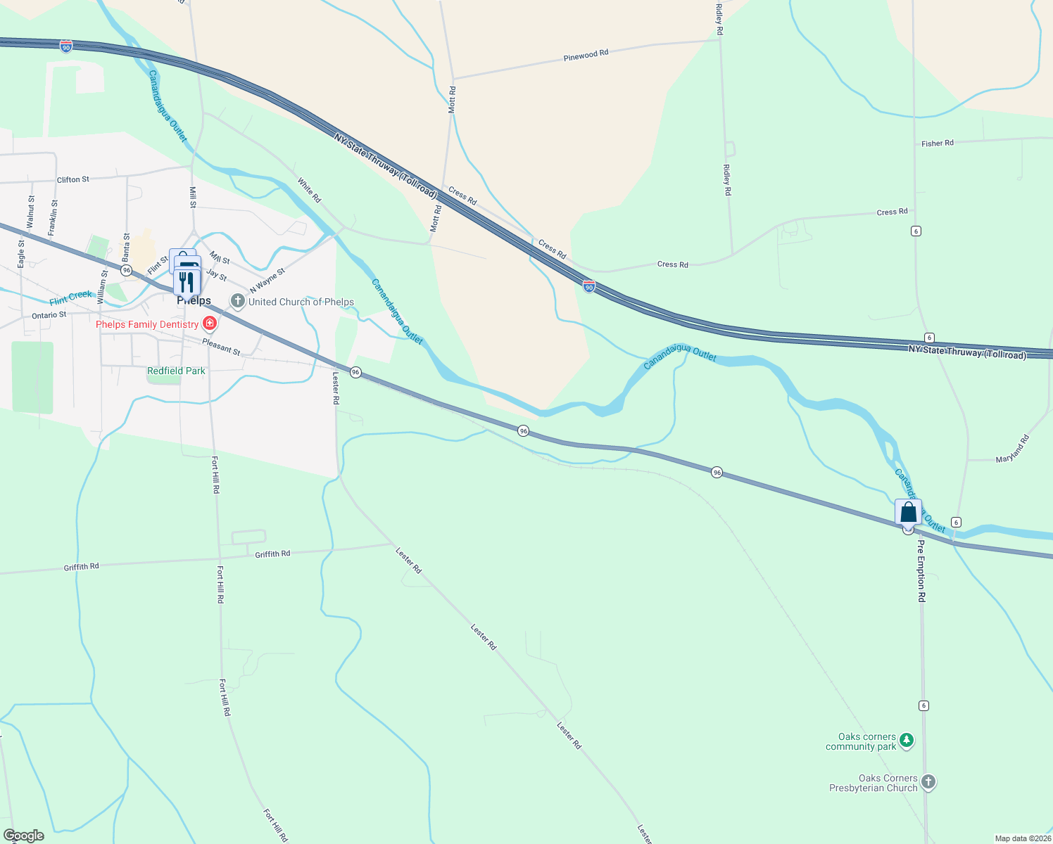 map of restaurants, bars, coffee shops, grocery stores, and more near 1156 New York 96 in Phelps