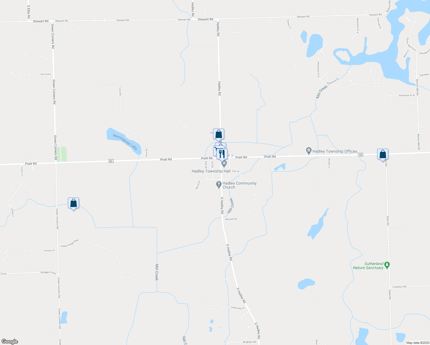 map of restaurants, bars, coffee shops, grocery stores, and more near 3563 1st Street in Hadley