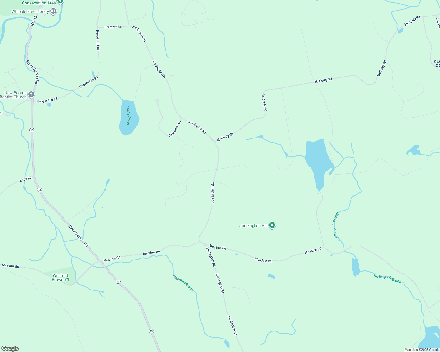 map of restaurants, bars, coffee shops, grocery stores, and more near 219 Joe English Road in New Boston