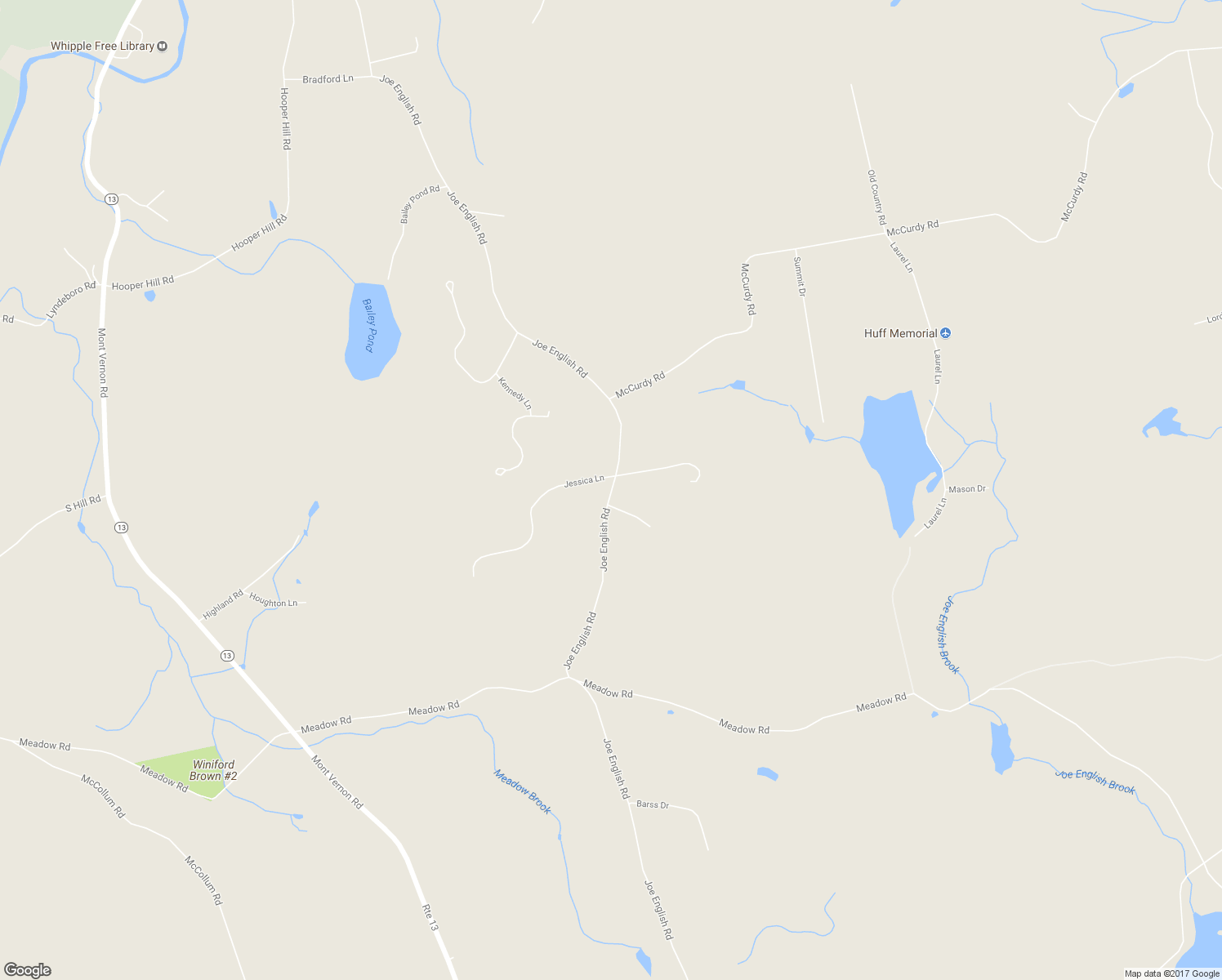 map of restaurants, bars, coffee shops, grocery stores, and more near 213 Joe English Road in New Boston