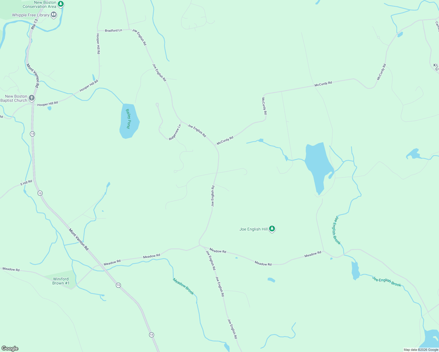 map of restaurants, bars, coffee shops, grocery stores, and more near 213 Joe English Road in New Boston