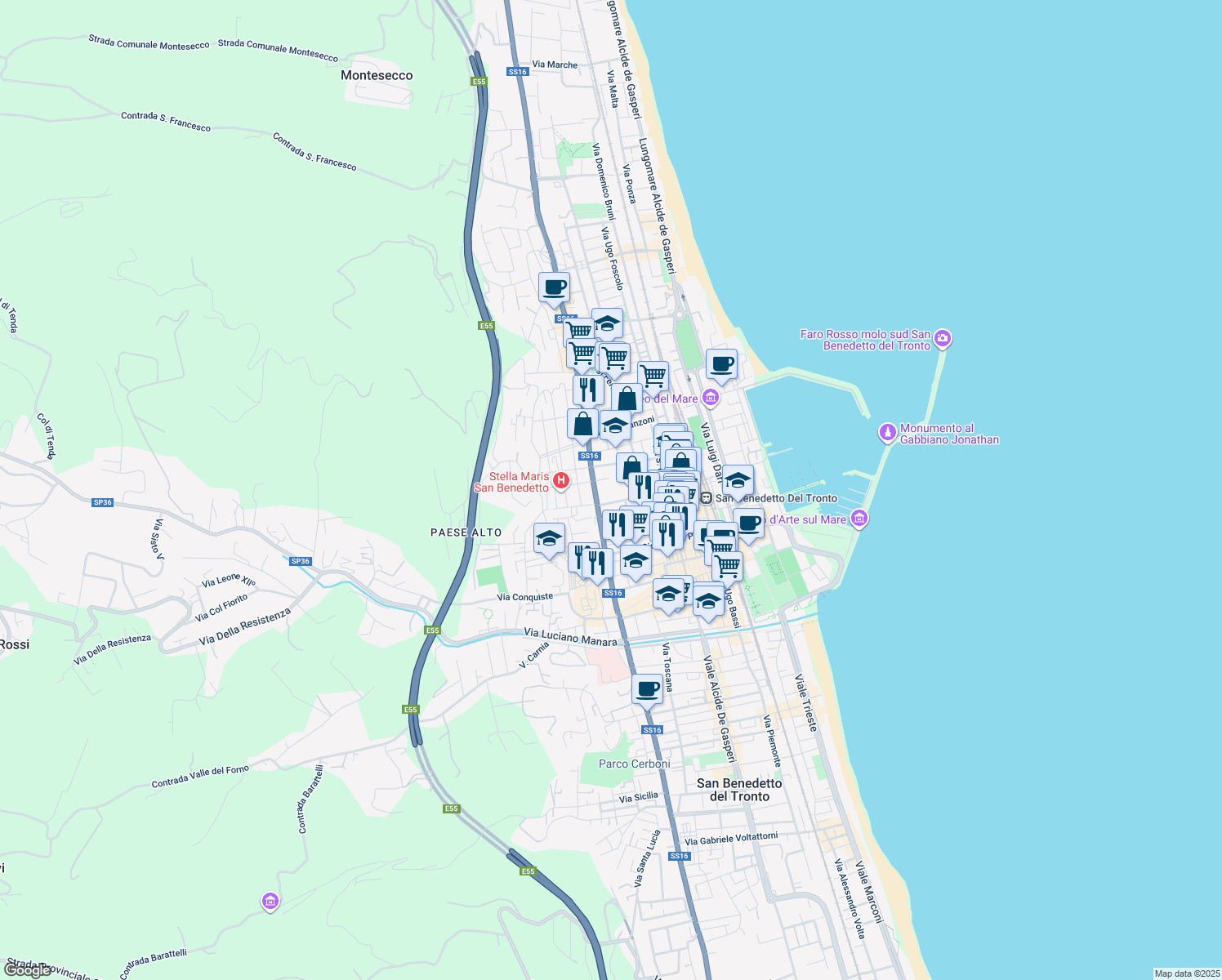 map of restaurants, bars, coffee shops, grocery stores, and more near 1 Via Giosuè Carducci in San Benedetto del Tronto