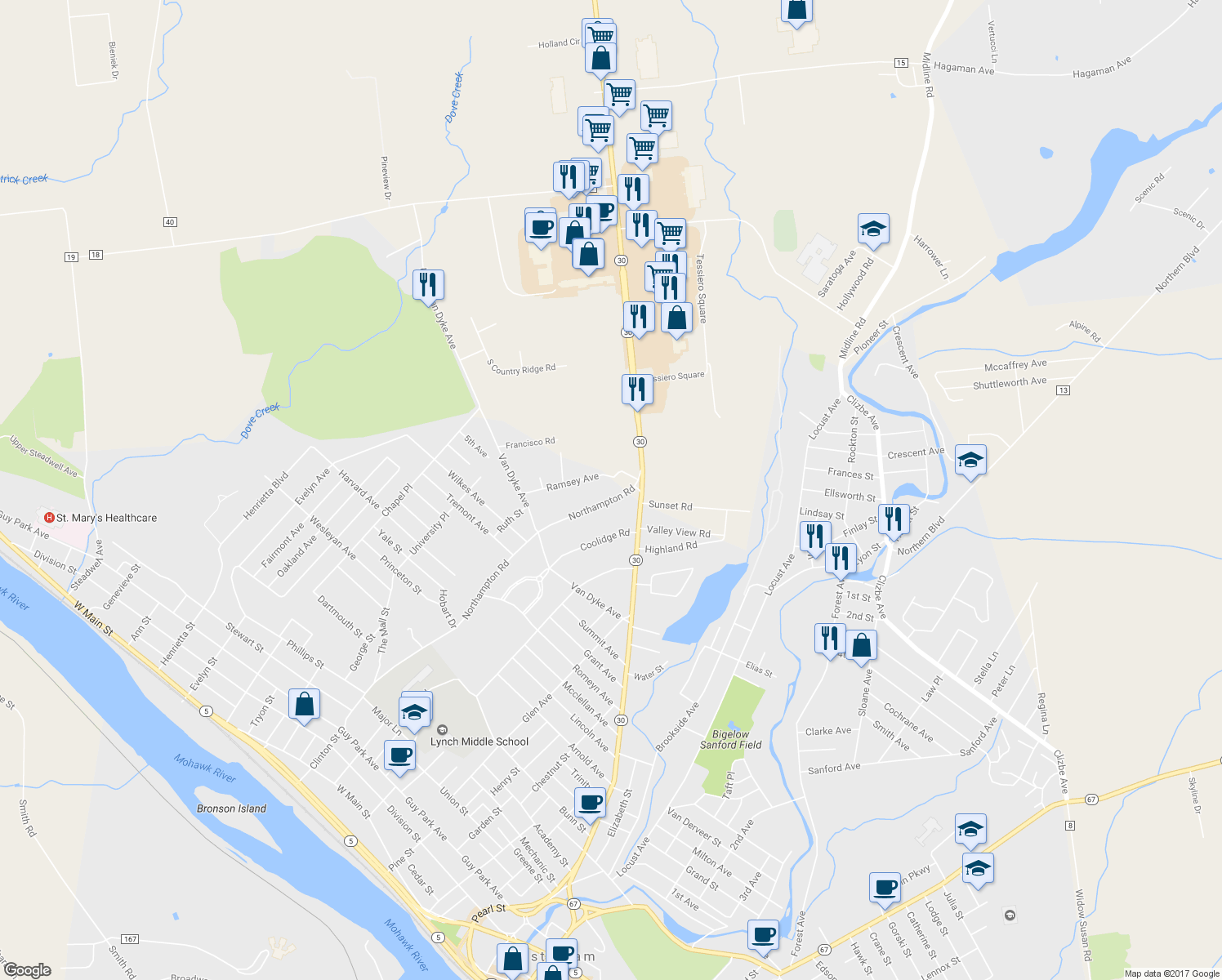 map of restaurants, bars, coffee shops, grocery stores, and more near 210 Northampton Road in Amsterdam