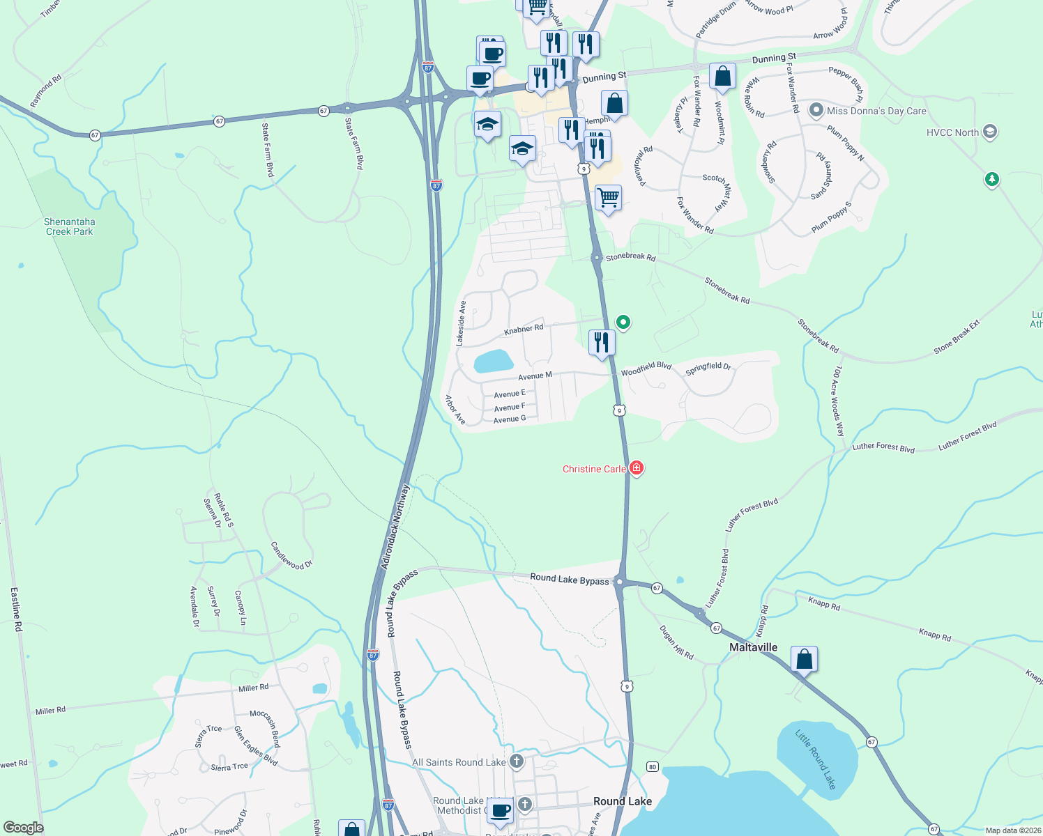 map of restaurants, bars, coffee shops, grocery stores, and more near 2-98 Avenue G in Mechanicville