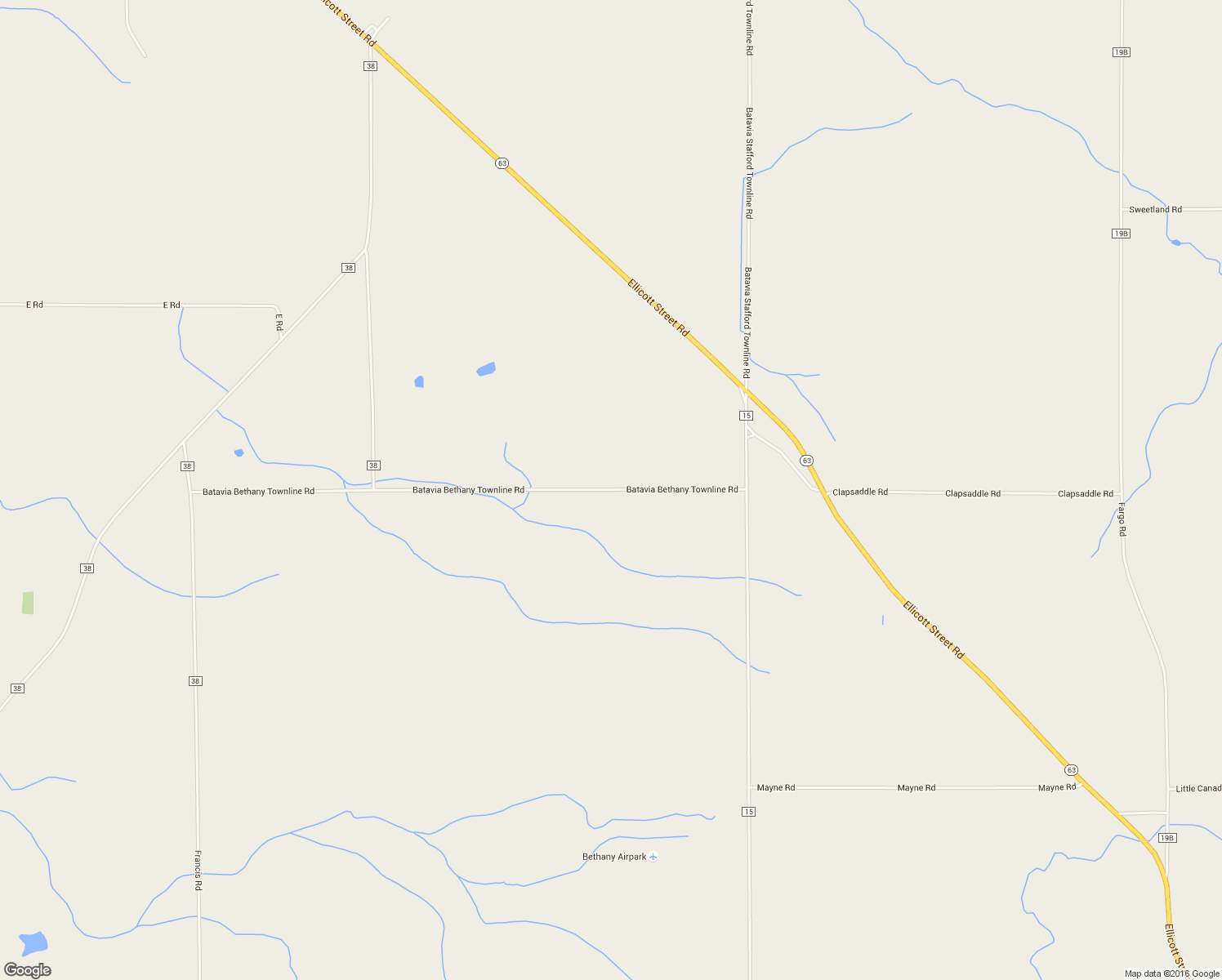 map of restaurants, bars, coffee shops, grocery stores, and more near 5256 Batavia Bethany Townline Road in East Bethany