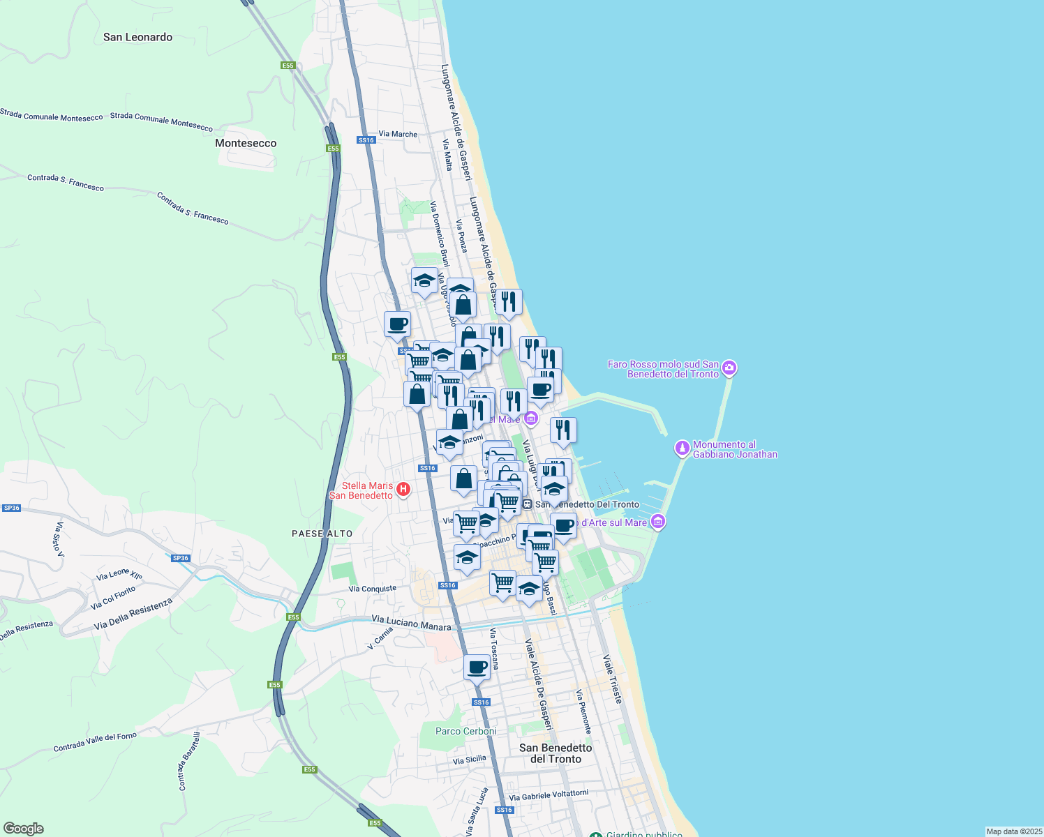 map of restaurants, bars, coffee shops, grocery stores, and more near 9 Via Dandolo Enrico in San Benedetto del Tronto