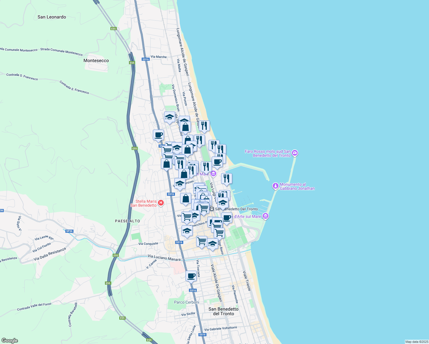 map of restaurants, bars, coffee shops, grocery stores, and more near 9 Via Dandolo Enrico in San Benedetto del Tronto